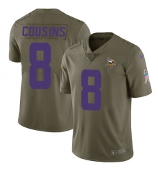 Men's Nike Minnesota Vikings #8 Kirk Cousins Limited Olive 2017 Salute to Service NFL Jersey