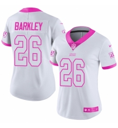 Women's Nike New York Giants #26 Saquon Barkley Limited White Pink Rush Fashion NFL Jersey