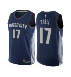 Men's Detroit Pistons #17 Tony Snell Authentic Navy Blue Basketball Jersey - City Edition