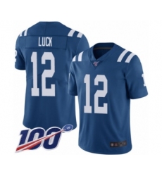 Men's Nike Indianapolis Colts #12 Andrew Luck Royal Blue Team Color Vapor Untouchable Limited Player 100th Season NFL Jersey