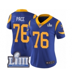 Women's Nike Los Angeles Rams #76 Orlando Pace Royal Blue Alternate Vapor Untouchable Limited Player Super Bowl LIII Bound NFL Jersey
