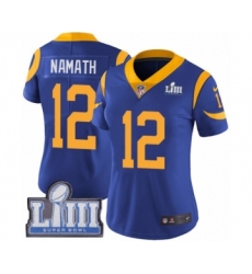 Women's Nike Los Angeles Rams #12 Joe Namath Royal Blue Alternate Vapor Untouchable Limited Player Super Bowl LIII Bound NFL Jersey