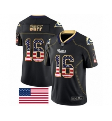 Men's Los Angeles Rams #16 Jared Goff Limited Black Rush USA Flag Football Jersey