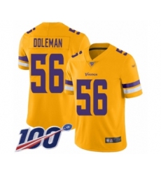 Men's Minnesota Vikings #56 Chris Doleman Limited Gold Inverted Legend 100th Season Football Jersey