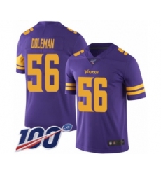 Men's Minnesota Vikings #56 Chris Doleman Limited Purple Rush Vapor Untouchable 100th Season Football Jersey