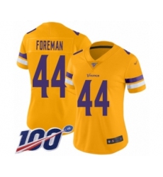 Women's Minnesota Vikings #44 Chuck Foreman Limited Gold Inverted Legend 100th Season Football Jersey