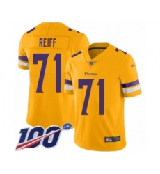 Men's Minnesota Vikings #71 Riley Reiff Limited Gold Inverted Legend 100th Season Football Jersey