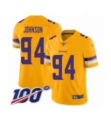 Youth Minnesota Vikings #94 Jaleel Johnson Limited Gold Inverted Legend 100th Season Football Jersey