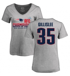 Women's Nike New England Patriots #35 Mike Gillislee Heather Gray 2017 AFC Champions V-Neck T-Shirt