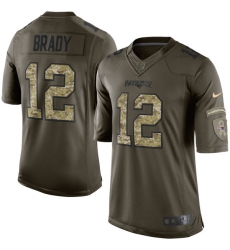 Men's Nike New England Patriots #12 Tom Brady Elite Green Salute to Service NFL Jersey