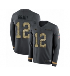 Men's Nike New England Patriots #12 Tom Brady Limited Black Salute to Service Therma Long Sleeve NFL Jersey