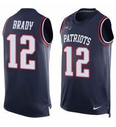 Men's Nike New England Patriots #12 Tom Brady Limited Navy Blue Player Name & Number Tank Top NFL Jersey