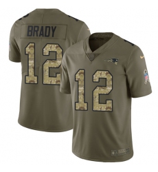 Men's Nike New England Patriots #12 Tom Brady Limited Olive/Camo 2017 Salute to Service NFL Jersey