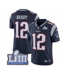 Men's Nike New England Patriots #12 Tom Brady Navy Blue Team Color Vapor Untouchable Limited Player Super Bowl LIII Bound NFL Jersey