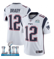 Men's Nike New England Patriots #12 Tom Brady White Vapor Untouchable Limited Player Super Bowl LII NFL Jersey