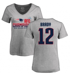 Women's Nike New England Patriots #12 Tom Brady Heather Gray 2017 AFC Champions V-Neck T-Shirt