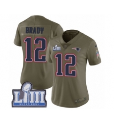 Women's Nike New England Patriots #12 Tom Brady Limited Olive 2017 Salute to Service Super Bowl LIII Bound NFL Jersey