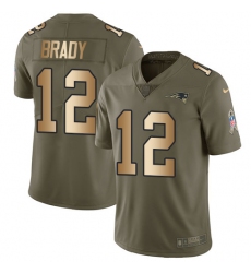 Youth Nike New England Patriots #12 Tom Brady Limited Olive/Gold 2017 Salute to Service NFL Jersey
