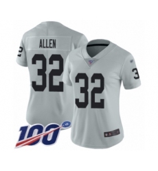 Women's Oakland Raiders #32 Marcus Allen Limited Silver Inverted Legend 100th Season Football Jersey