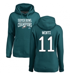 Women's Nike Philadelphia Eagles #11 Carson Wentz Green Super Bowl LII Champions Pullover Hoodie