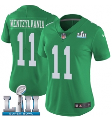 Women's Nike Philadelphia Eagles #11 Carson Wentz Limited Green Rush Vapor Untouchable Wentzylvania Super Bowl LII NFL Jersey