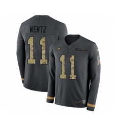 Youth Nike Philadelphia Eagles #11 Carson Wentz Limited Black Salute to Service Therma Long Sleeve NFL Jersey