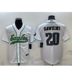 Men's Philadelphia Eagles #20 Brian Dawkins White With Patch Cool Base Stitched Baseball Jersey