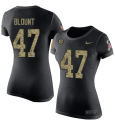 Women's Nike Pittsburgh Steelers #47 Mel Blount Black Camo Salute to Service T-Shirt