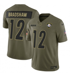 Men's Pittsburgh Steelers #12 Terry Bradshaw Olive 2025 F.U.S.E. Salute to Service Limited Football Stitched Jersey