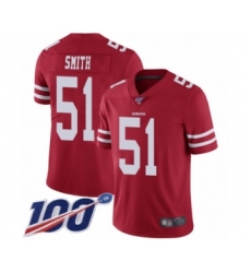 Men's San Francisco 49ers #51 Malcolm Smith Red Team Color Vapor Untouchable Limited Player 100th Season Football Jersey