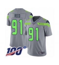 Men's Seattle Seahawks #91 Jarran Reed Limited Silver Inverted Legend 100th Season Football Jersey