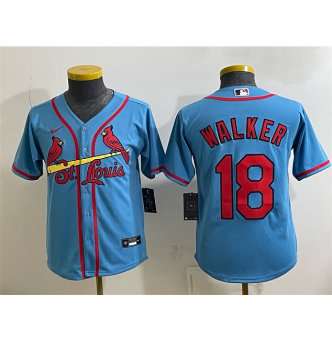 Youth St. Louis Cardinals #18 Jordan Walker Blue Cool Base Stitched Baseball Jersey