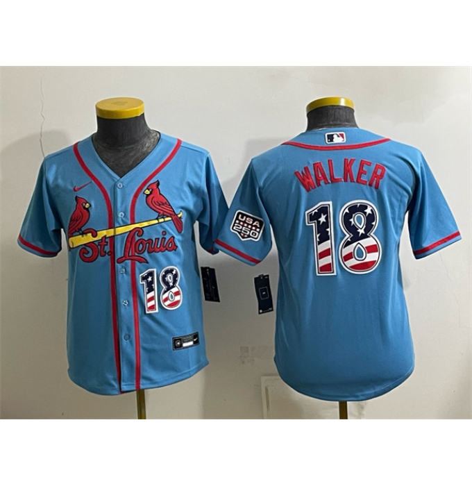 Youth St. Louis Cardinals #18 Jordan Walker Blue USA 250 Fourth of July Stitched Baseball Jersey