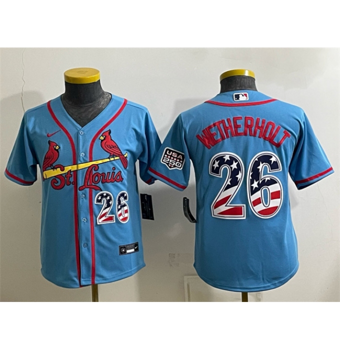 Youth St. Louis Cardinals #26 JJ Wetherholt Blue USA 250 Fourth of July Stitched Baseball Jersey