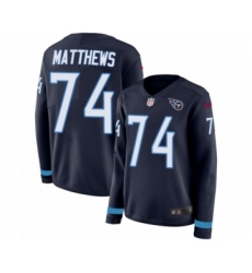 Women's Nike Tennessee Titans #74 Bruce Matthews Limited Navy Blue Therma Long Sleeve NFL Jersey