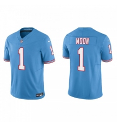 Men's Nike Tennessee Titans #1 Warren Moon Light Blue 2023 F.U.S.E. Vapor Limited Throwback Stitched Football Jersey