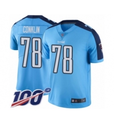 Men's Tennessee Titans #78 Jack Conklin Limited Light Blue Rush Vapor Untouchable 100th Season Football Jersey