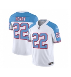 Men's Nike Tennessee Titans #22 Derrick Henry White Blue 2023 F.U.S.E. Vapor Limited Throwback Football Stitched Jersey