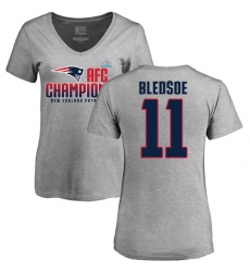 Women's Nike New England Patriots #11 Drew Bledsoe Heather Gray 2017 AFC Champions V-Neck T-Shirt