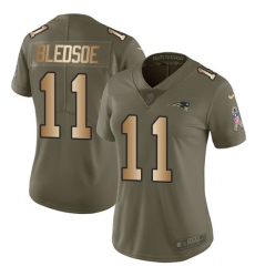 Women's Nike New England Patriots #11 Drew Bledsoe Limited Olive/Gold 2017 Salute to Service NFL Jersey