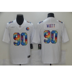 Men's Pittsburgh Steelers #90 T. J. Watt White Rainbow Version Nike Limited Jersey