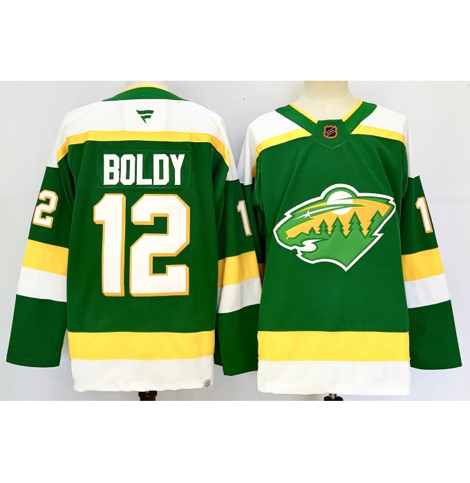 Men's Minnesota Wild #12 Matt Boldy Green 2024-25 Alternate Stitched Hockey Jersey