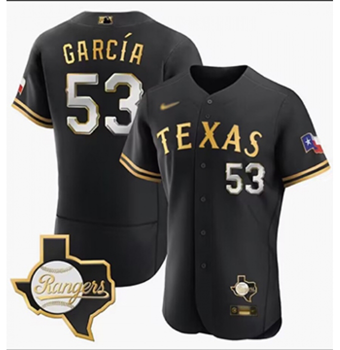 Men's Texas Rangers #53 Adolis Garcia Black Cool Base Stitched Baseball Jersey