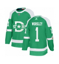 Men's Dallas Stars #1 Gump Worsley Authentic Green 2020 Winter Classic Hockey Jersey