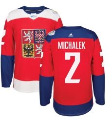 Men's Adidas Team Czech Republic #2 Zbynek Michalek Authentic Red Away 2016 World Cup of Hockey Jersey