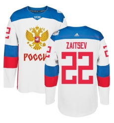 Men's Adidas Team Russia #22 Nikita Zaitsev Authentic White Home 2016 World Cup of Hockey Jersey
