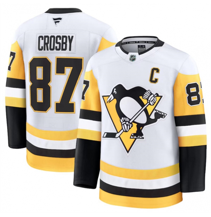 Men's Pittsburgh Penguins #87 Sidney Crosby White 2024-25 Away Stitched Hockey Jersey