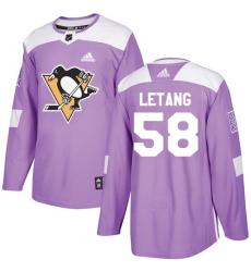 Men's Adidas Pittsburgh Penguins #58 Kris Letang Authentic Purple Fights Cancer Practice NHL Jersey