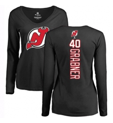 NHL Women's Adidas New Jersey Devils #40 Michael Grabner Black Backer Long Sleeve T-Shirt