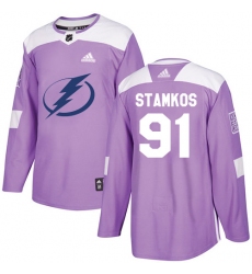 Men's Adidas Tampa Bay Lightning #91 Steven Stamkos Authentic Purple Fights Cancer Practice NHL Jersey